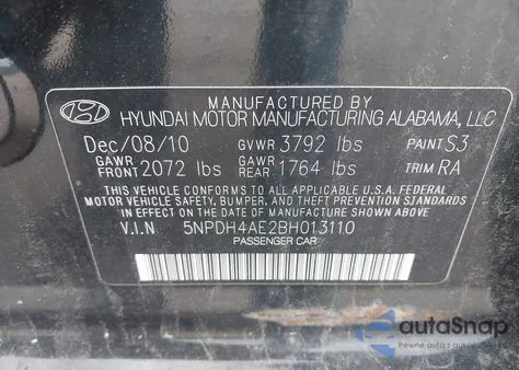 2011 Hyundai Elantra Gls из США, поврежденный, VIN 5NPDH4AE2BH013110